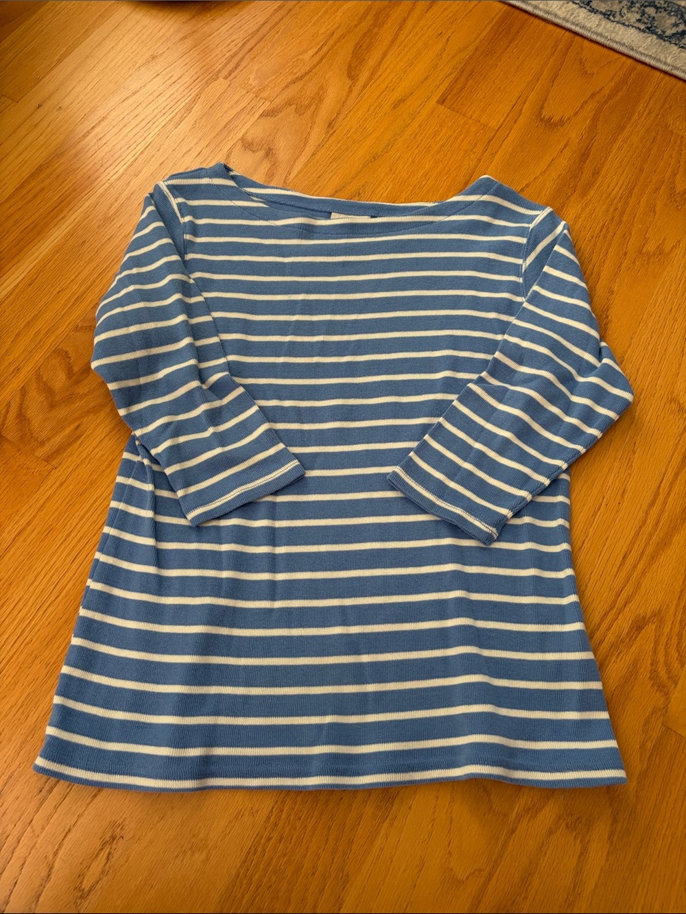 L.L. Bean Cotton Striped Boat Neck Three Quarter Sleeve French Sailor Shirt L